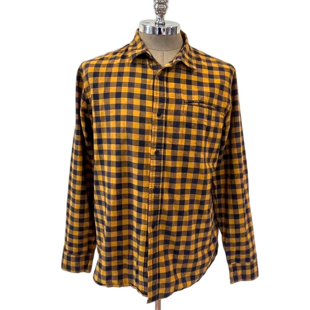 Levi's Navy Yellow Buffalo Check Plaid Button Front Shirt Men's Large Cotton